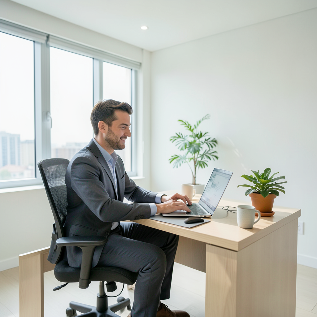 Profesional trabajando eficazmente en un entorno de oficina flexible y moderno