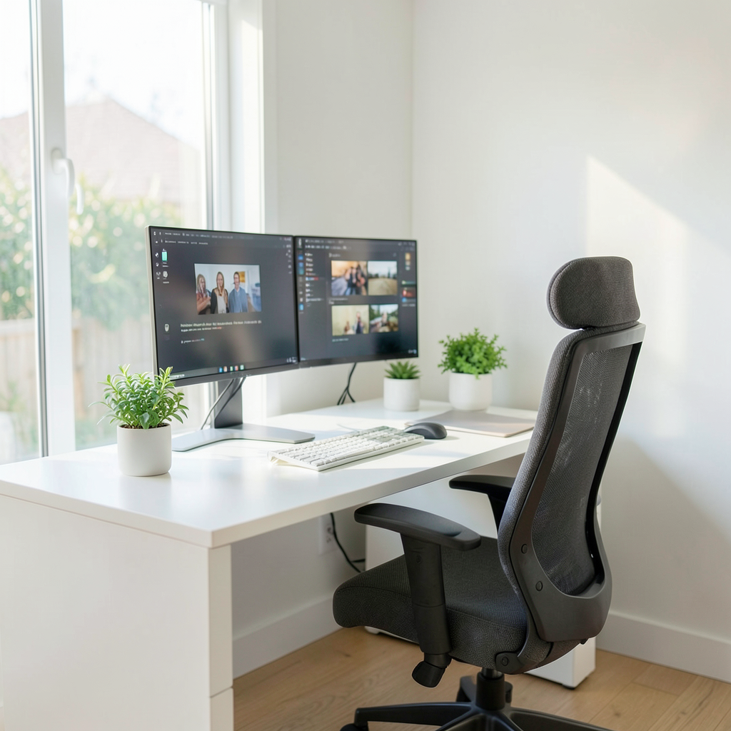 Espacio de trabajo organizado siguiendo consejos para el teletrabajo y la gestión óptima del tiempo